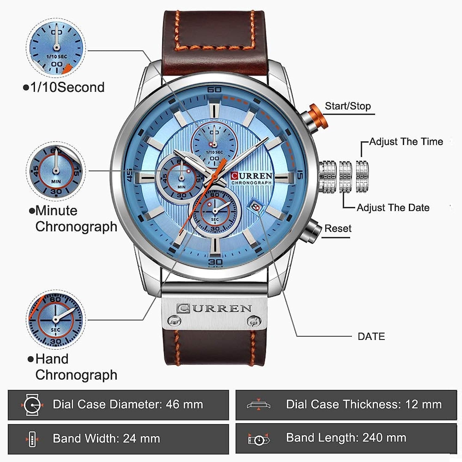 Montre pour Homme Curren 8291 Marron Fond Bleu Ciel