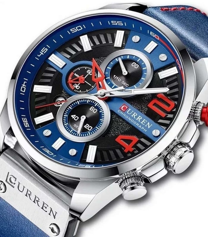 Montre Homme Curren 8393 Bleu Rouge