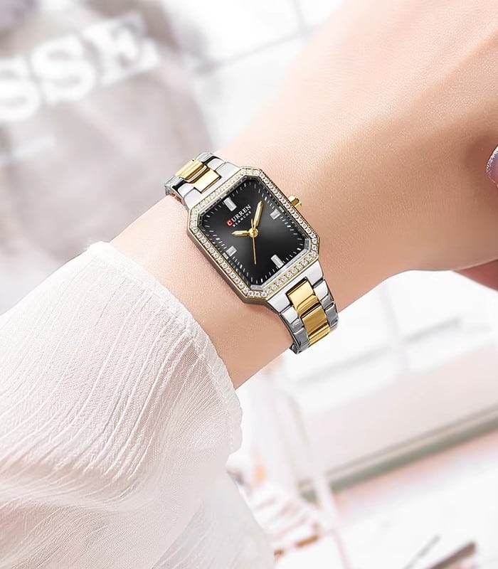 Montre pour Femme Curren 9102 Argent Doré Fond Noir